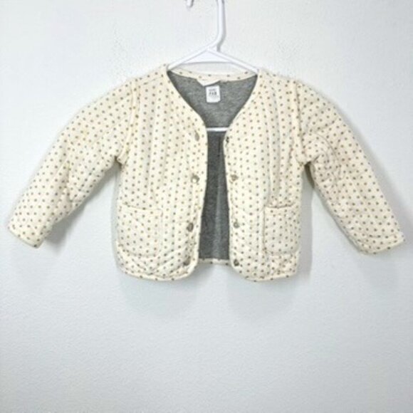 Baby Gap Girls Size 2T Quilted Snap Jacket Cream Gold Polka Dot 100% Cotton - Picture 1 of 5